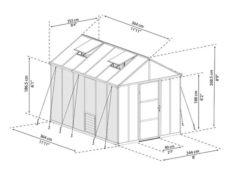 Serre de Jardin Polycarbonate Double Paroi Anthracite 244 x 364 cm Glory - PALRAM - Image 12