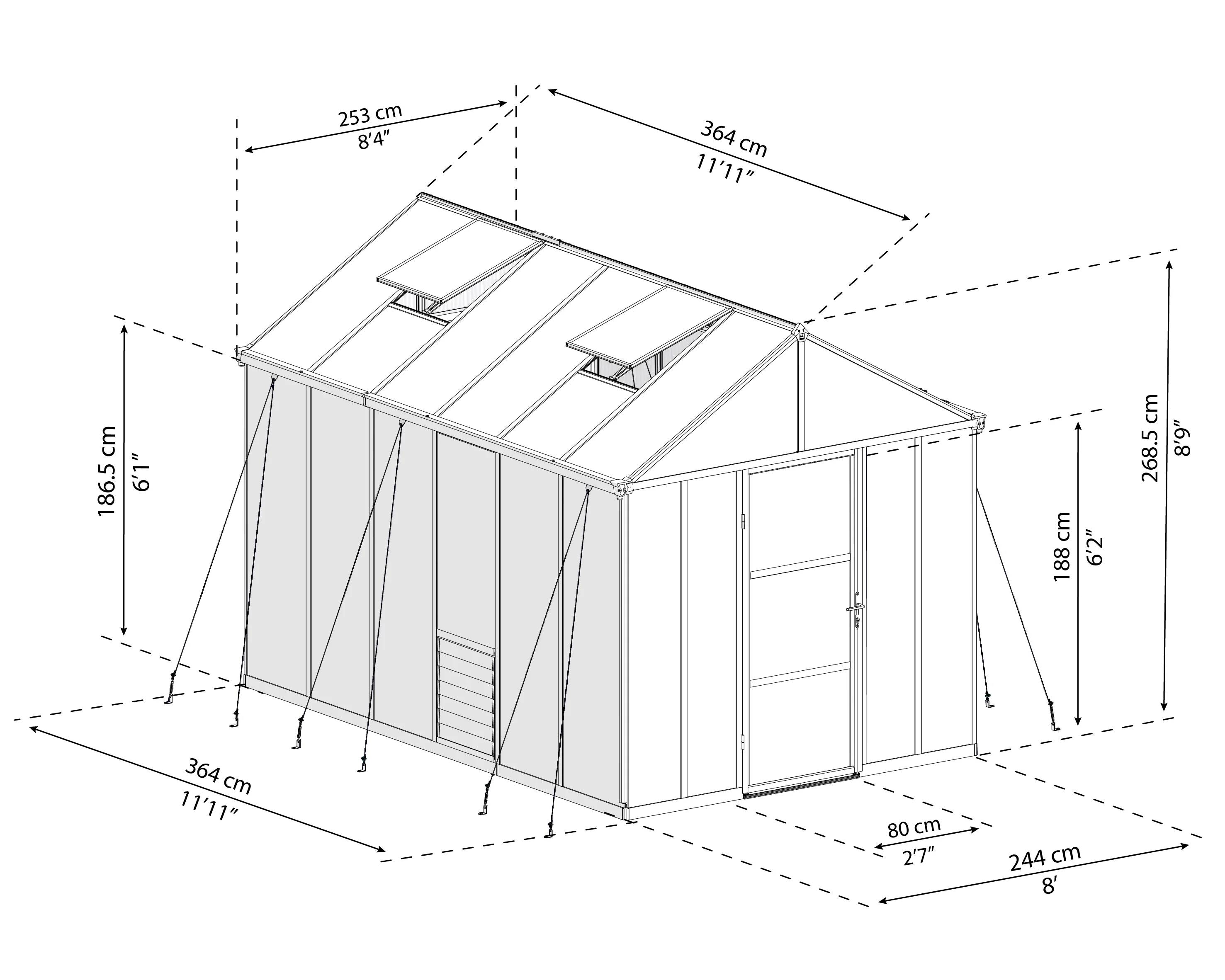 Serre de Jardin Polycarbonate Double Paroi Anthracite 244 x 364 cm Glory - PALRAM - Image 20