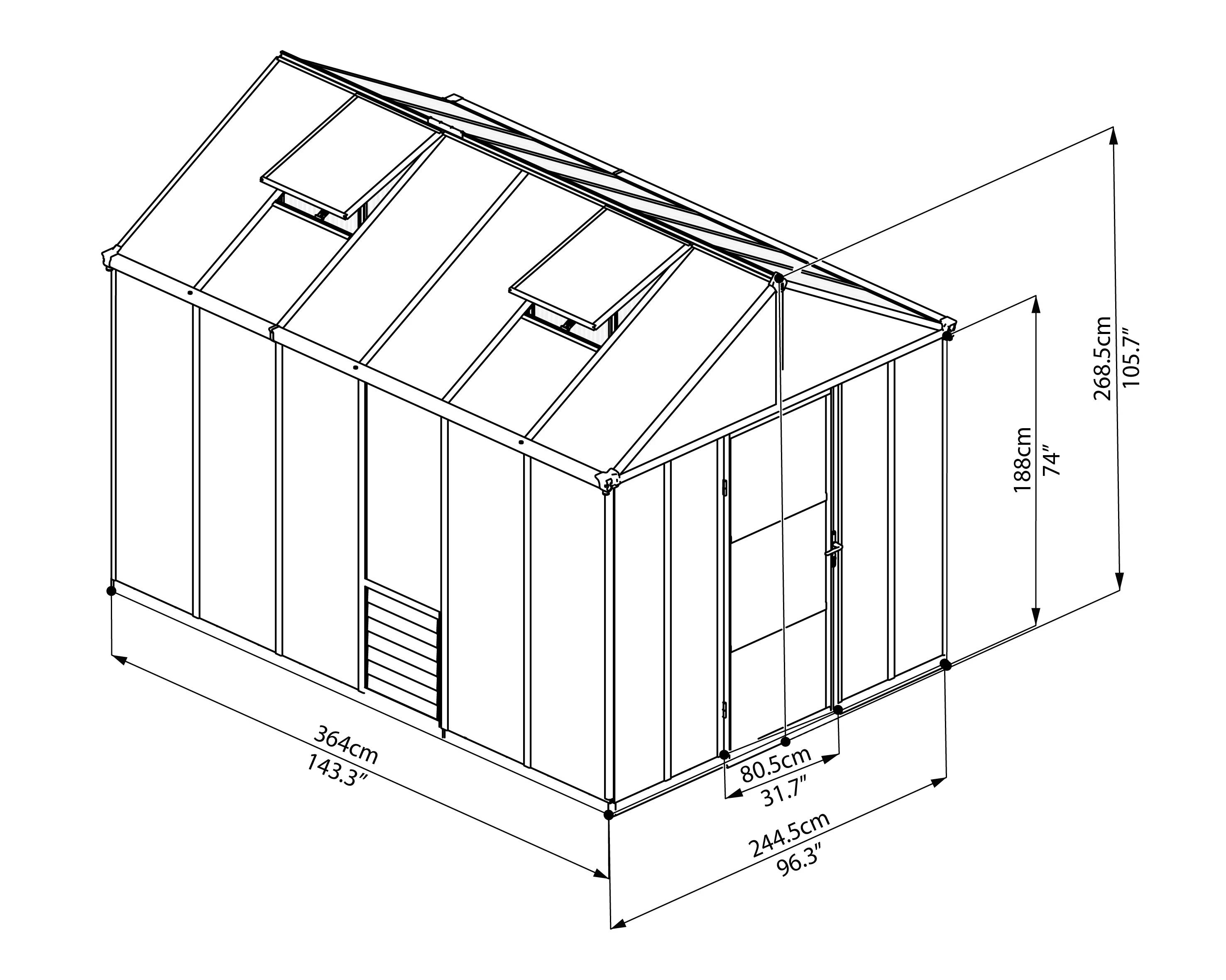 Serre de Jardin Polycarbonate Double Paroi Anthracite 244 x 364 cm Glory - PALRAM - Image 18