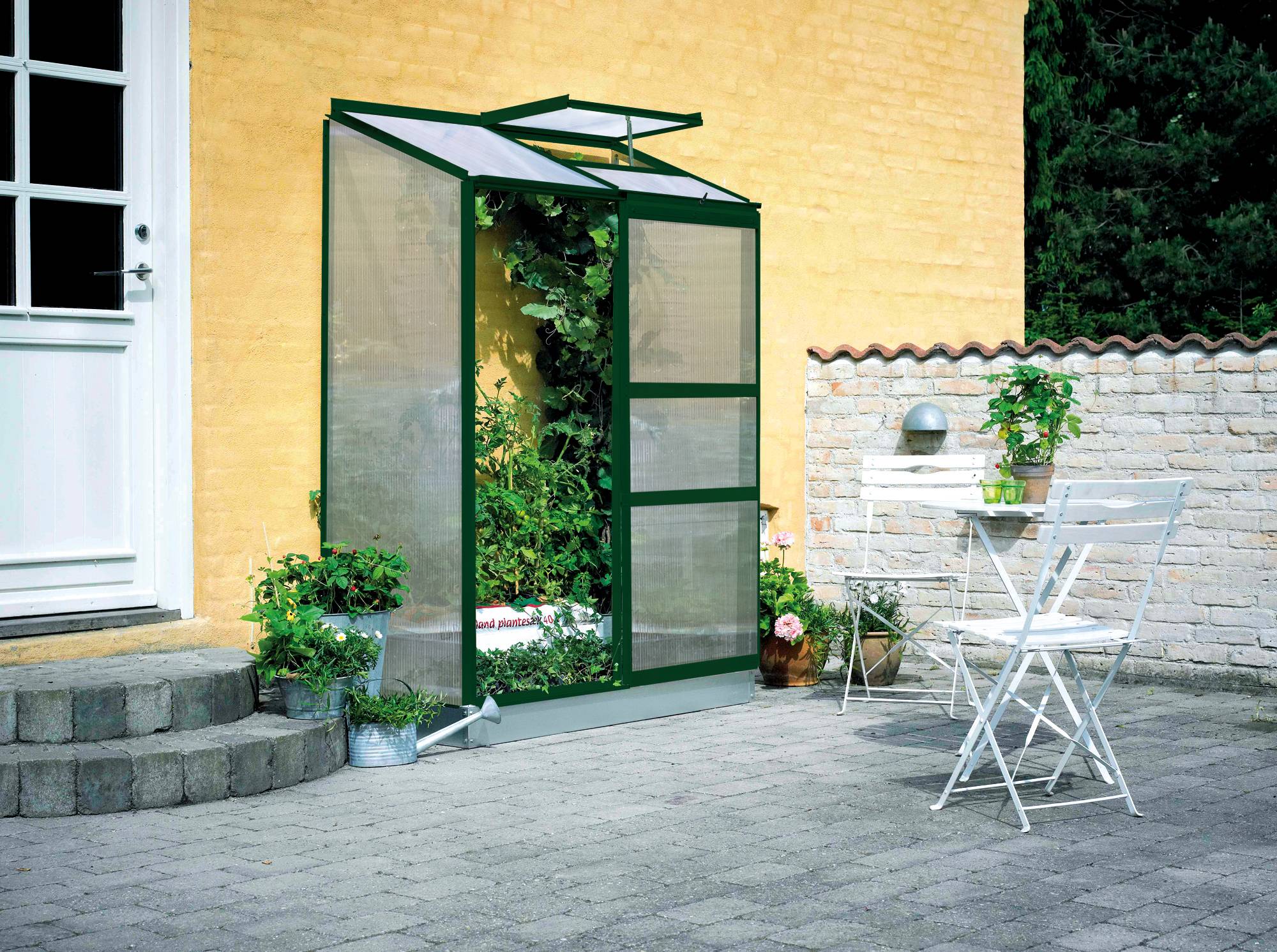 Halls - Serre de jardin adossée polycarbonate aluminium vert 0,9 m² Altan 2 - Halls - Image 1