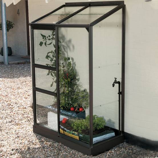 LAMS - Serre de jardin adossée verre trempé aluminium anthracite 0,9 m² Melissa avec embase - Lams - Image 1