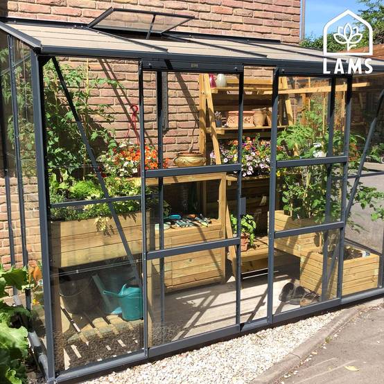 LAMS - Serre de jardin adossée verre trempé aluminium anthracite 3,3 m² Melissa avec embase - Lams - Image 1