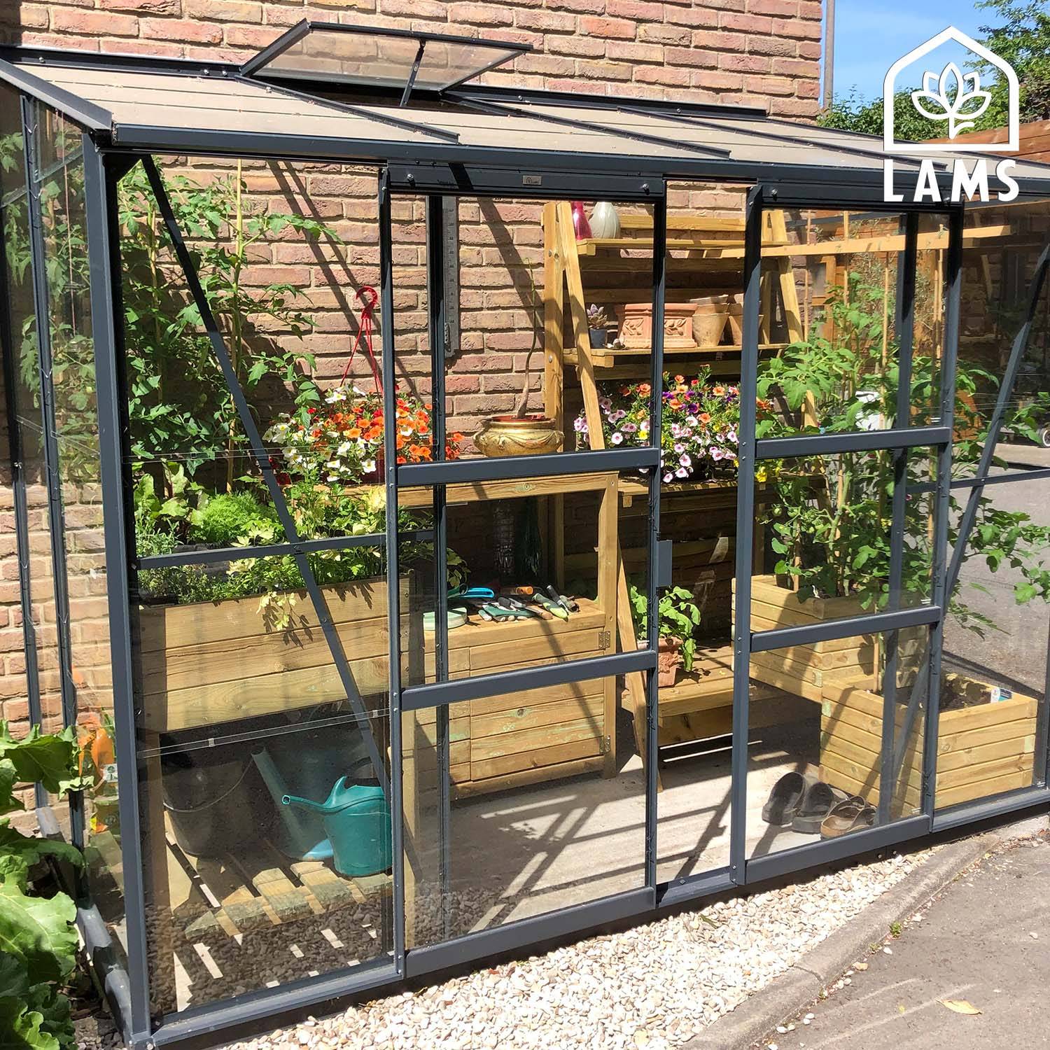 LAMS - Serre de jardin adossée verre trempé aluminium anthracite 3,3 m² Melissa avec embase - Lams - Image 1