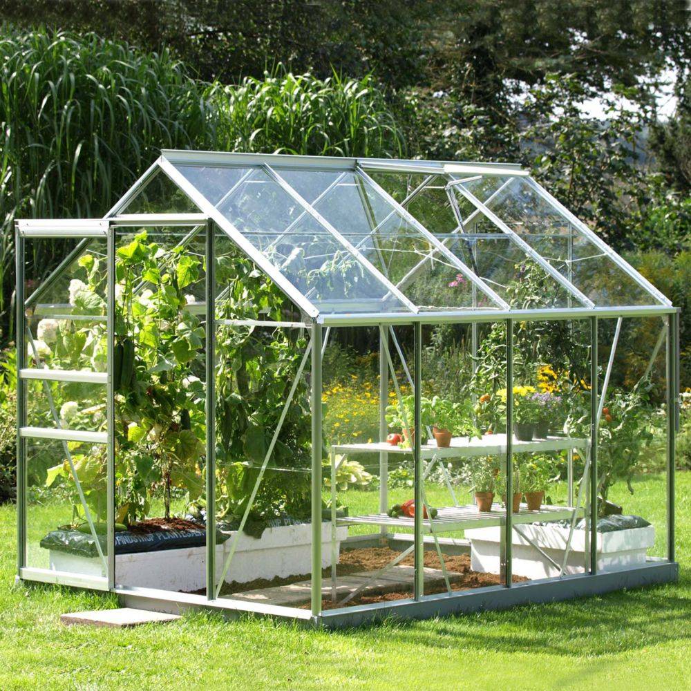 LAMS - Serre de jardin verre trempé aluminium brut 4,9 m² Allium avec embase - Lams