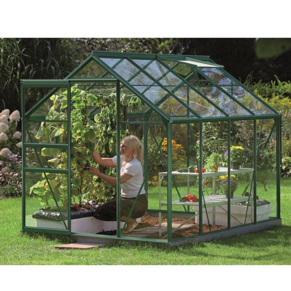 LAMS - Serre de jardin verre trempé aluminium vert 4,9 m² Allium avec embase - Lams