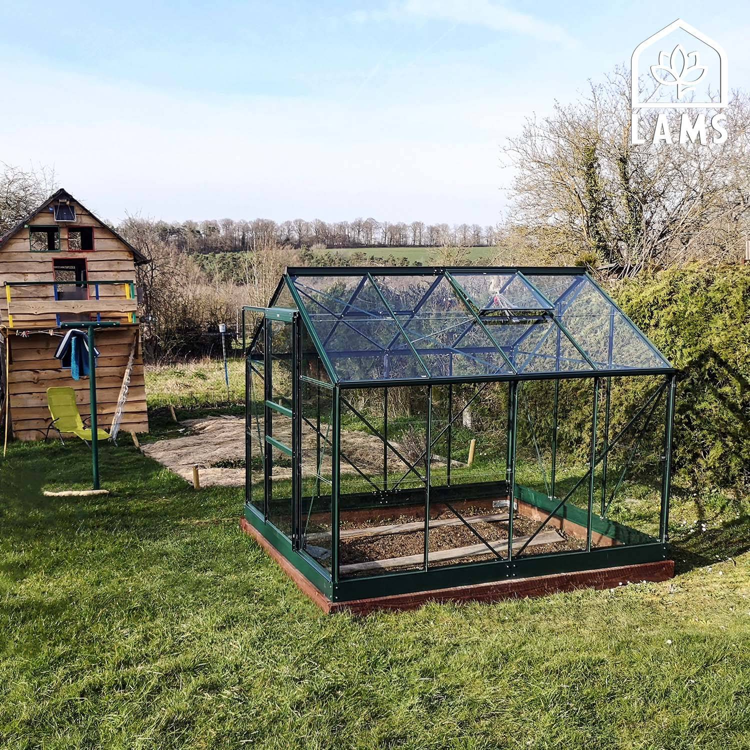 LAMS - Serre de jardin verre trempé aluminium vert 4,9 m² Allium avec embase - Lams - Image 5