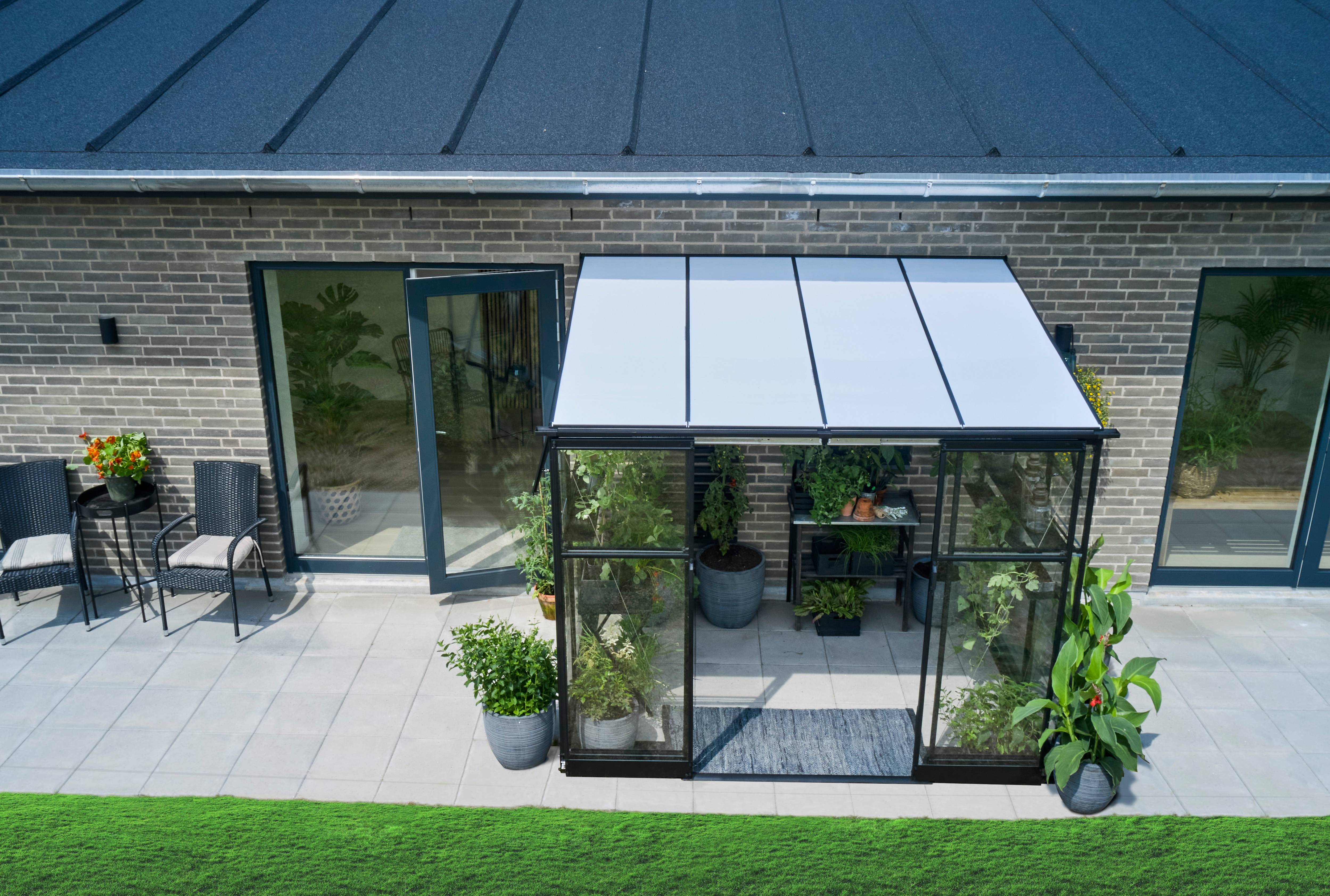 Halls - Serre de jardin adossée verre trempé polycarbonate aluminium noir 4,7 m² Qube Lean-to 6 - Halls - Image 7