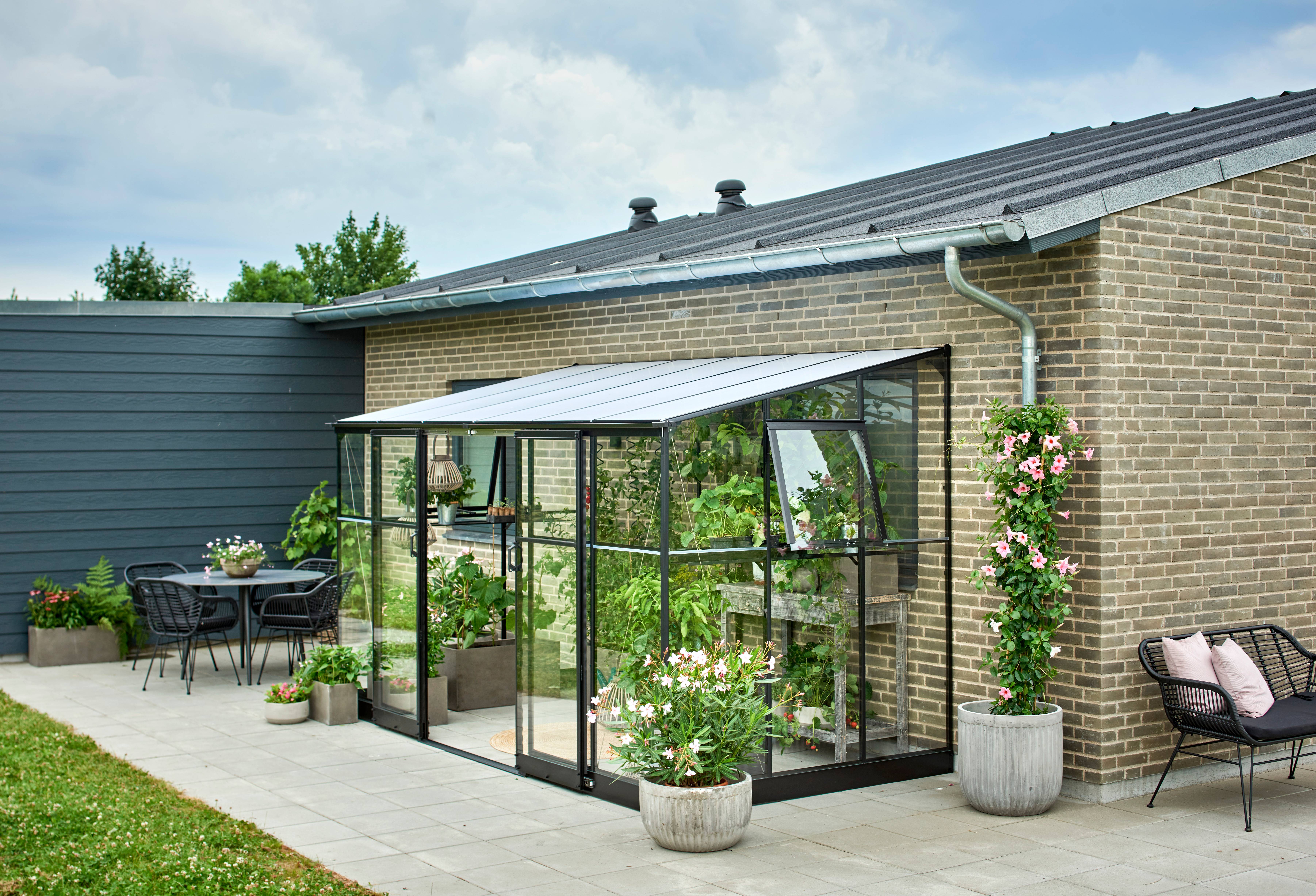 Halls - Serre de jardin adossée verre trempé polycarbonate aluminium noir 7,1 m² Qube Lean-to 6 - Halls - Image 6