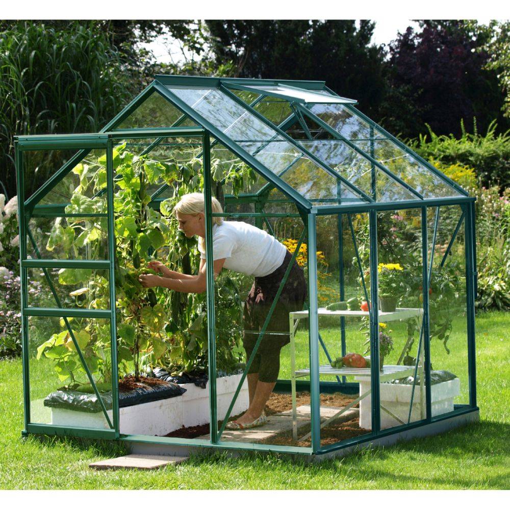 LAMS - Serre de jardin verre trempé aluminium vert 3,7 m² Allium avec embase - Lams