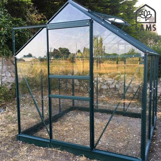 LAMS - Serre de jardin verre trempé aluminium vert 3,7 m² Allium avec embase - Lams - Image 4