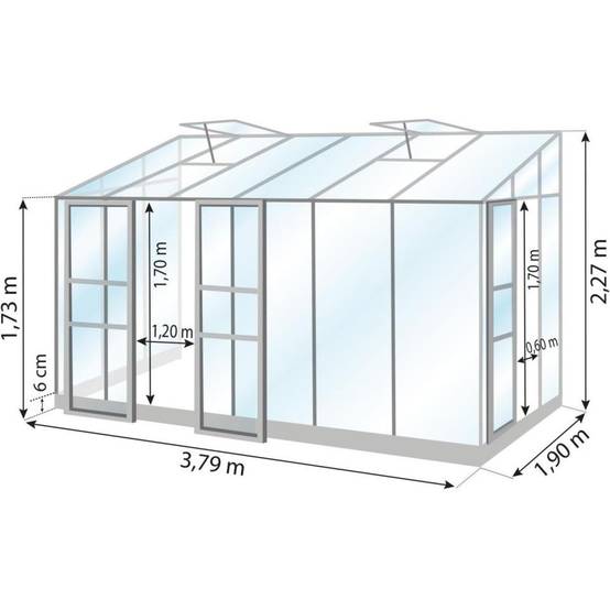 LAMS - Serre de jardin adossée verre trempé aluminium brut 7,2 m² Melissa avec embase - Lams - Image 7