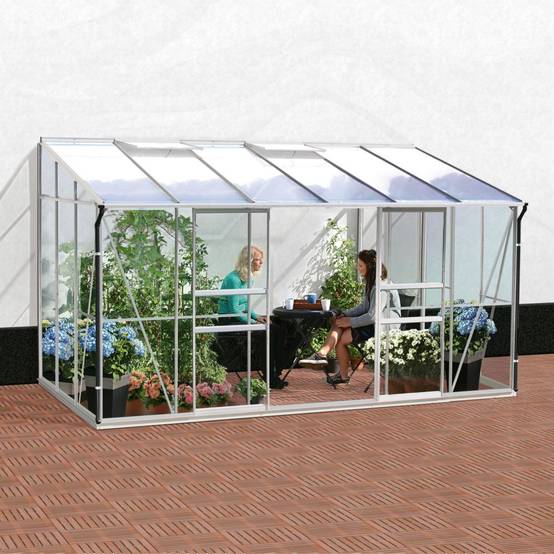 LAMS - Serre de jardin adossée verre trempé aluminium brut 7,2 m² Melissa avec embase - Lams - Image 1
