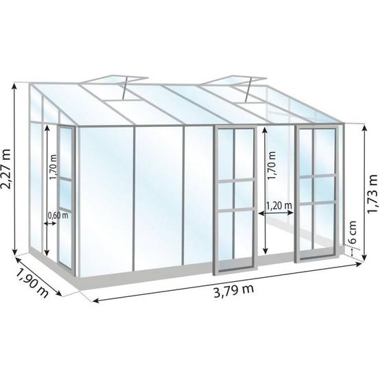 LAMS - Serre de jardin adossée verre trempé aluminium brut 7,2 m² Melissa avec embase - Lams - Image 2