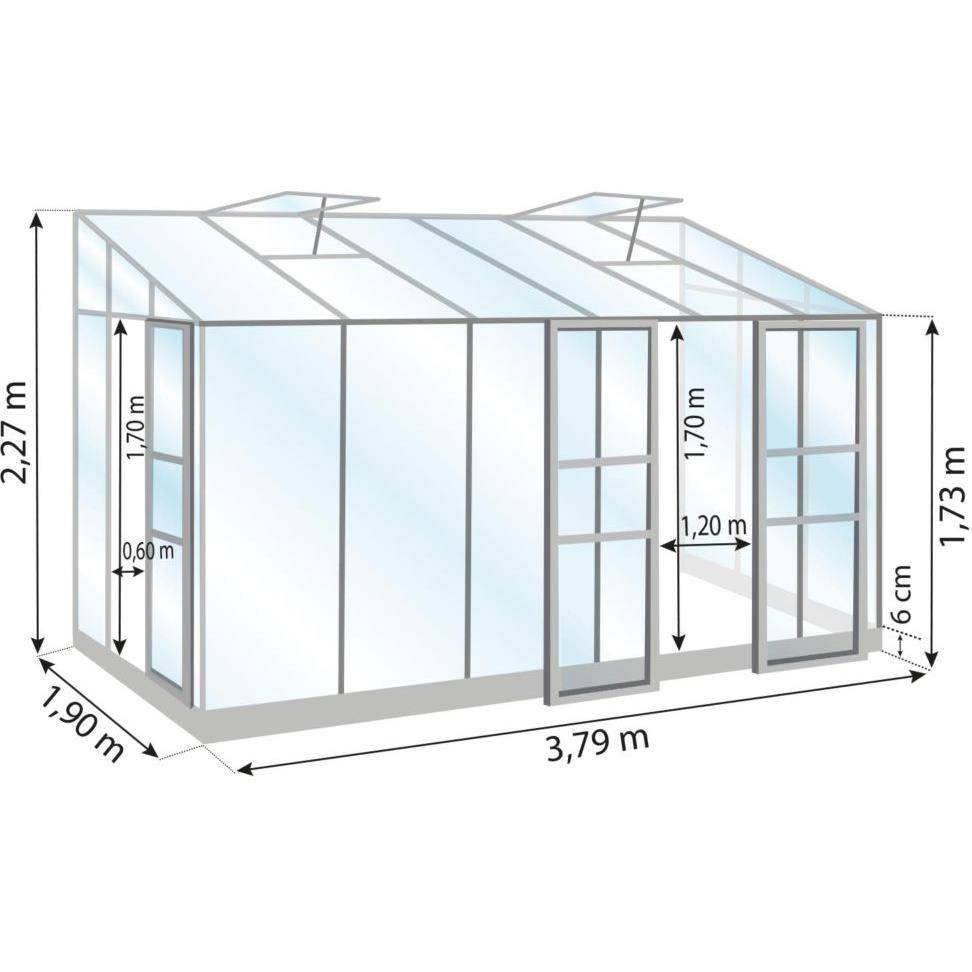 LAMS - Serre de jardin adossée verre trempé aluminium brut 7,2 m² Melissa avec embase - Lams - Image 2