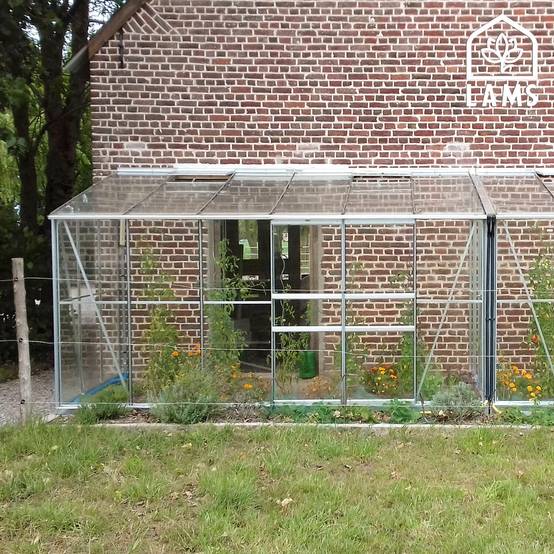 LAMS - Serre de jardin adossée verre trempé aluminium brut 7,2 m² Melissa avec embase - Lams - Image 10