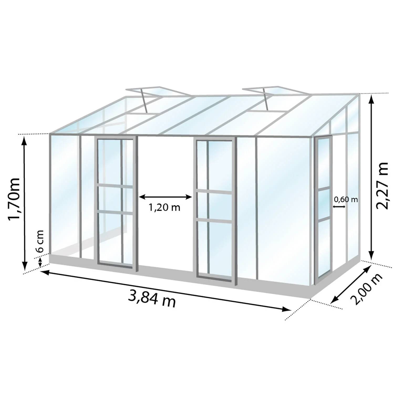 LAMS - Serre de jardin adossée verre trempé aluminium brut 7,2 m² Melissa avec embase - Lams - Image 9