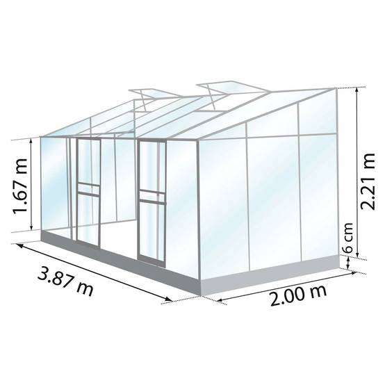 LAMS - Serre de jardin adossée verre trempé aluminium brut 7,2 m² Melissa avec embase - Lams - Image 8