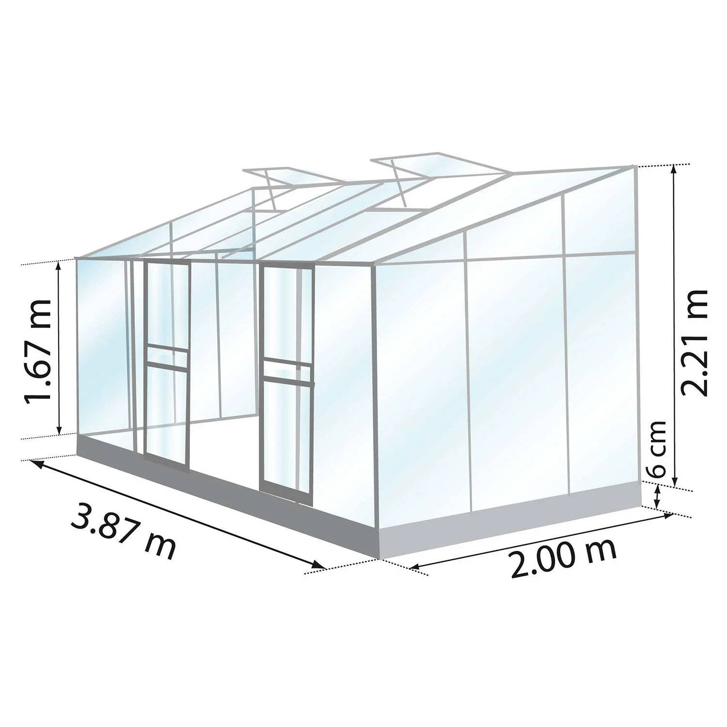 LAMS - Serre de jardin adossée verre trempé aluminium brut 7,2 m² Melissa avec embase - Lams - Image 8