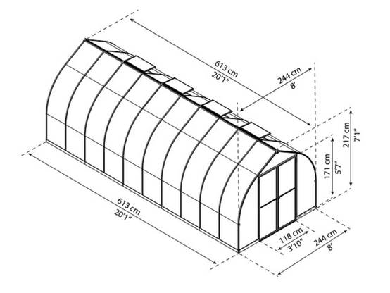 Canopia by Palram - Serre de Jardin Polycarbonate Double Paroi Argent 14,27 m² 601 x 244 x 219 cm - PALRAM - Image 4