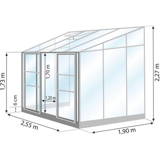 LAMS - Serre de jardin adossée verre trempé aluminium brut 4,9 m² Melissa avec embase - Lams - Image 5