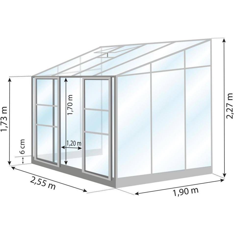LAMS - Serre de jardin adossée verre trempé aluminium brut 4,9 m² Melissa avec embase - Lams - Image 5