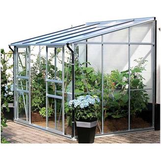 LAMS - Serre de jardin adossée verre trempé aluminium brut 4,9 m² Melissa avec embase - Lams