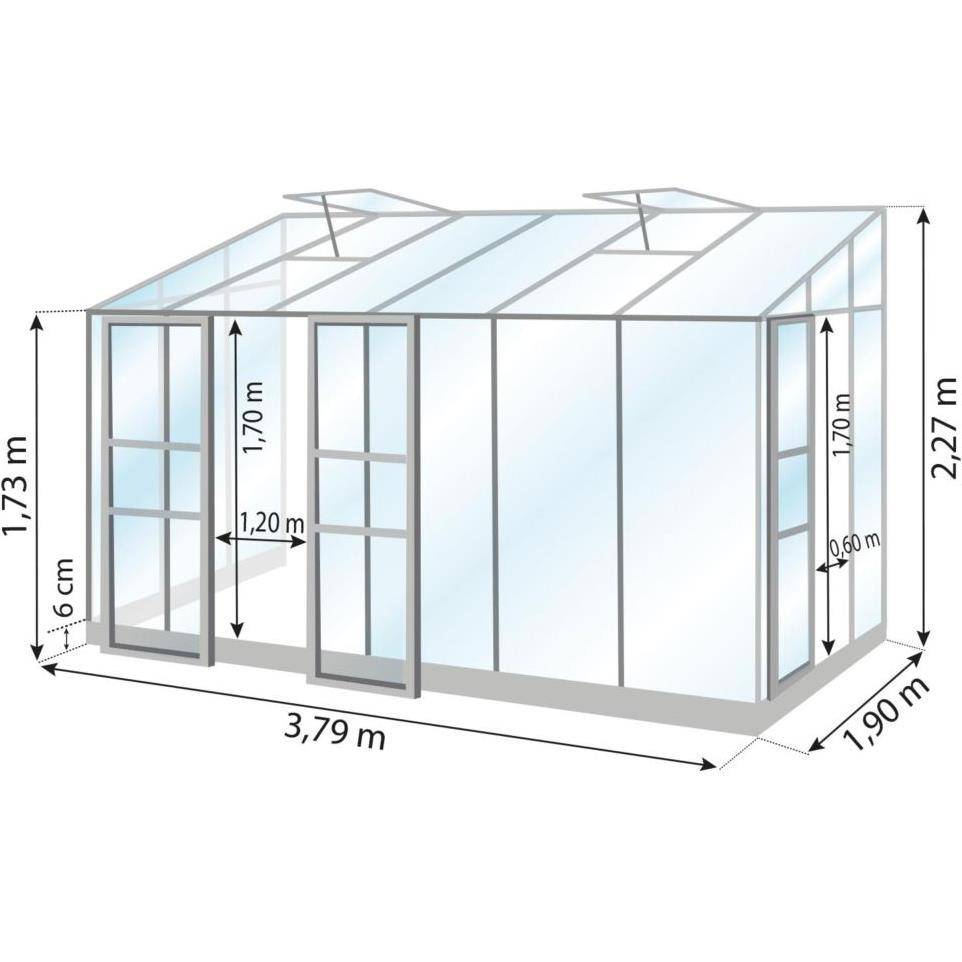 LAMS - Serre de jardin adossée verre trempé aluminium brut 4,9 m² Melissa avec embase - Lams - Image 7