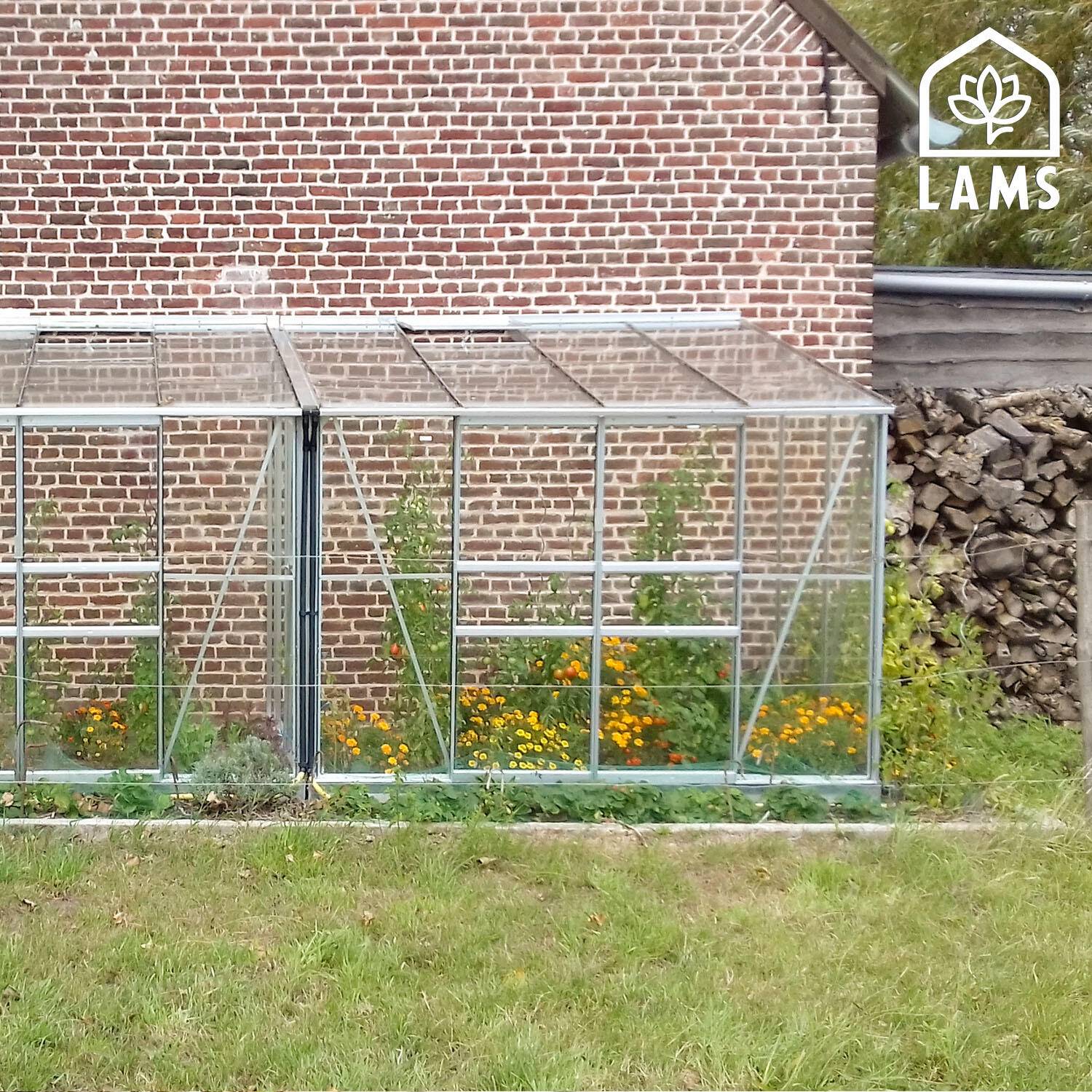 LAMS - Serre de jardin adossée verre trempé aluminium brut 4,9 m² Melissa avec embase - Lams - Image 9