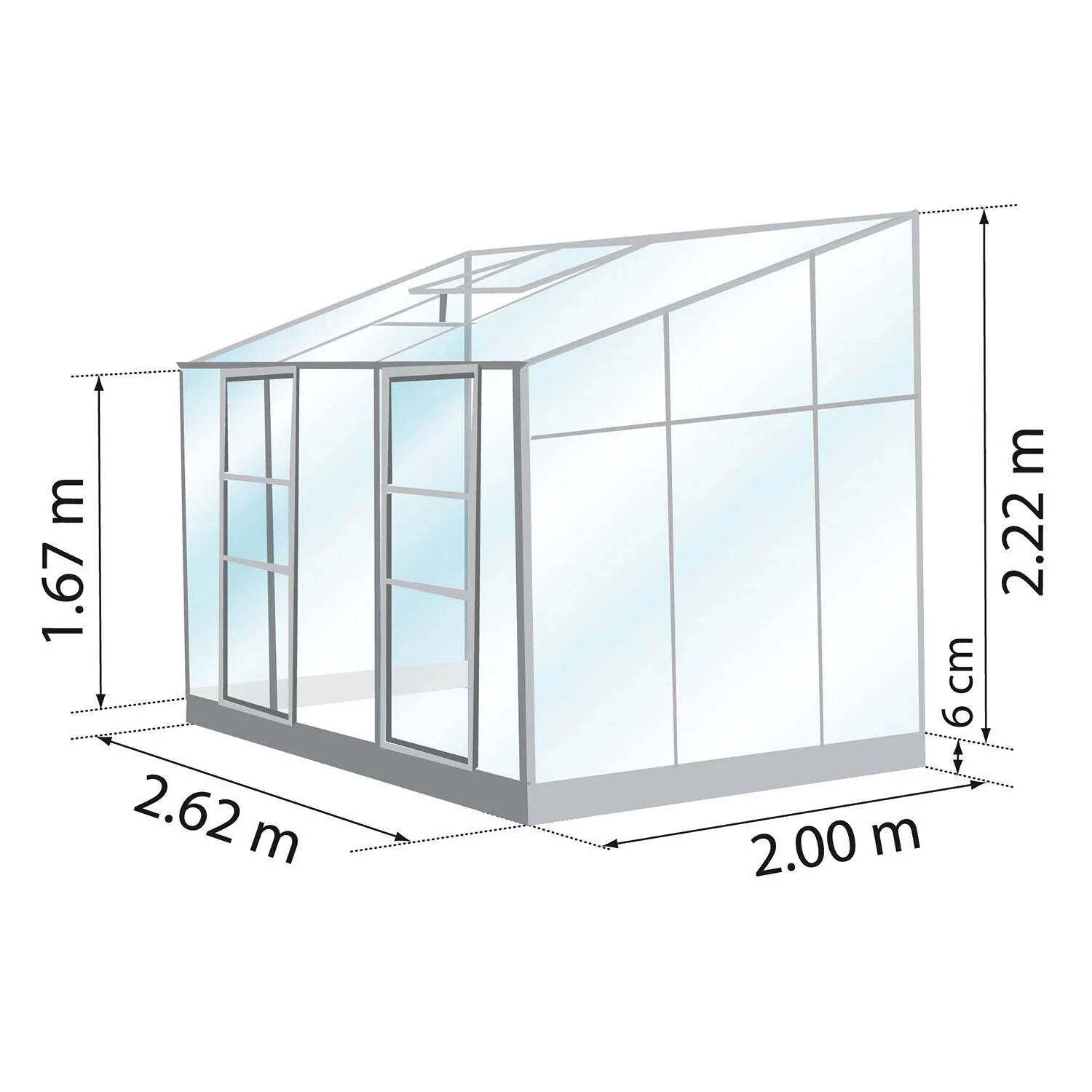 LAMS - Serre de jardin adossée verre trempé aluminium brut 4,9 m² Melissa avec embase - Lams - Image 8