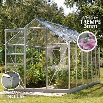 LAMS - Serre de jardin verre trempé aluminium brut 7,3 m² Allium avec embase - Lams