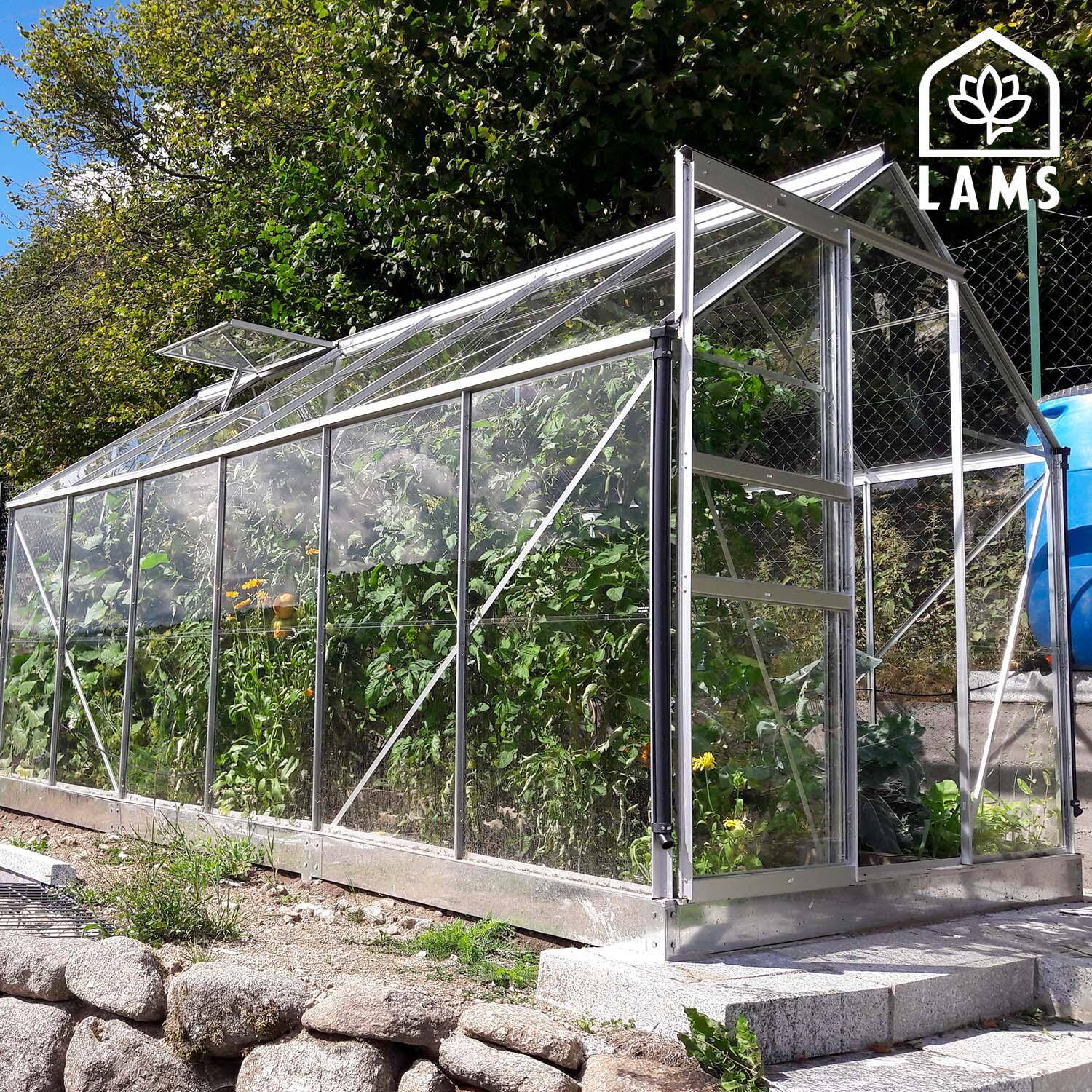LAMS - Serre de jardin verre trempé aluminium brut 7,3 m² Allium avec embase - Lams - Image 6