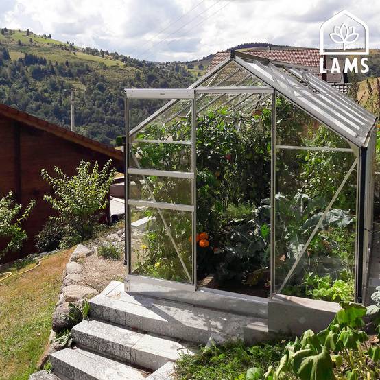 LAMS - Serre de jardin verre trempé aluminium brut 7,3 m² Allium avec embase - Lams - Image 8