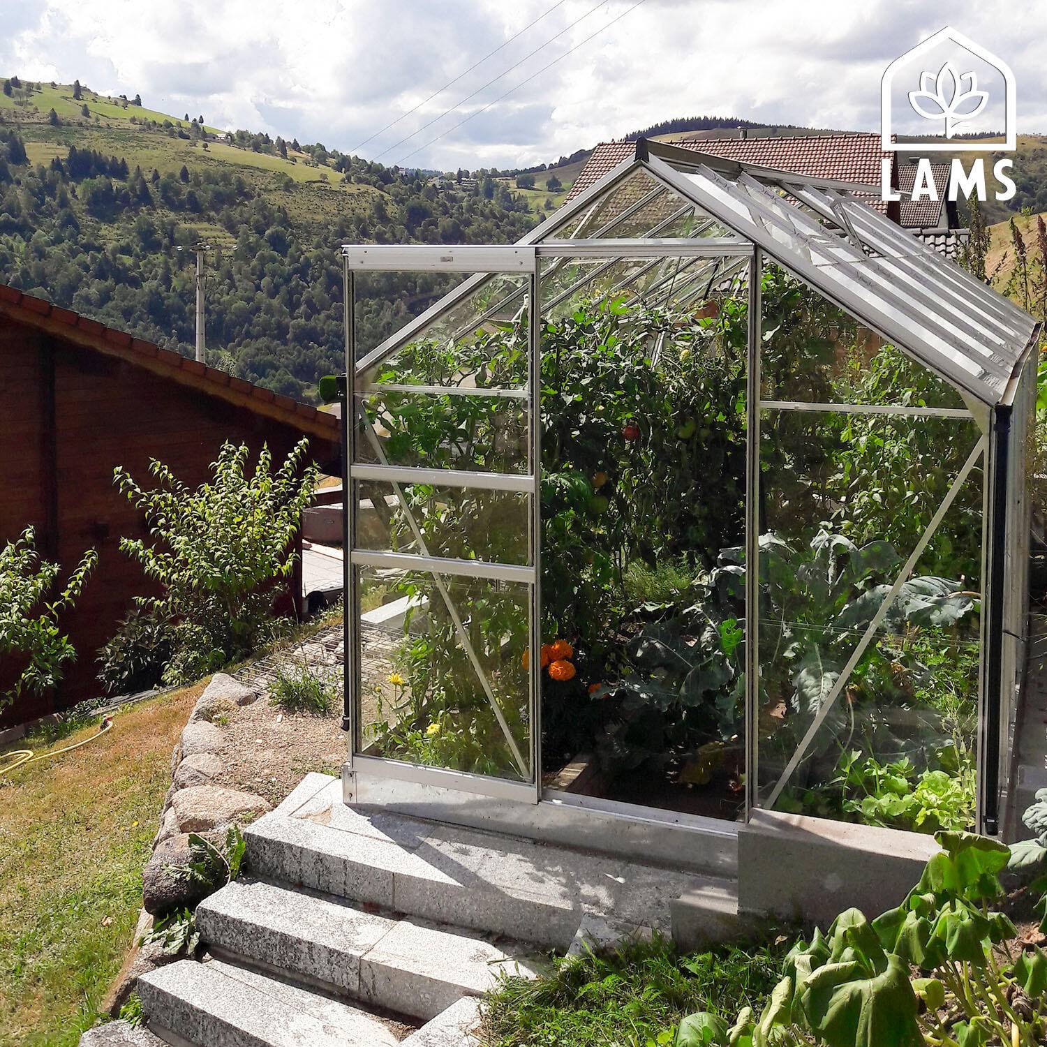 LAMS - Serre de jardin verre trempé aluminium brut 7,3 m² Allium avec embase - Lams - Image 8