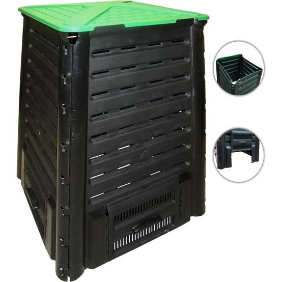 Composteur Compo'fast Plastique Recyclé Noir-Vert 600 L 77x77x122 cm - BELLIJARDIN - Image 1