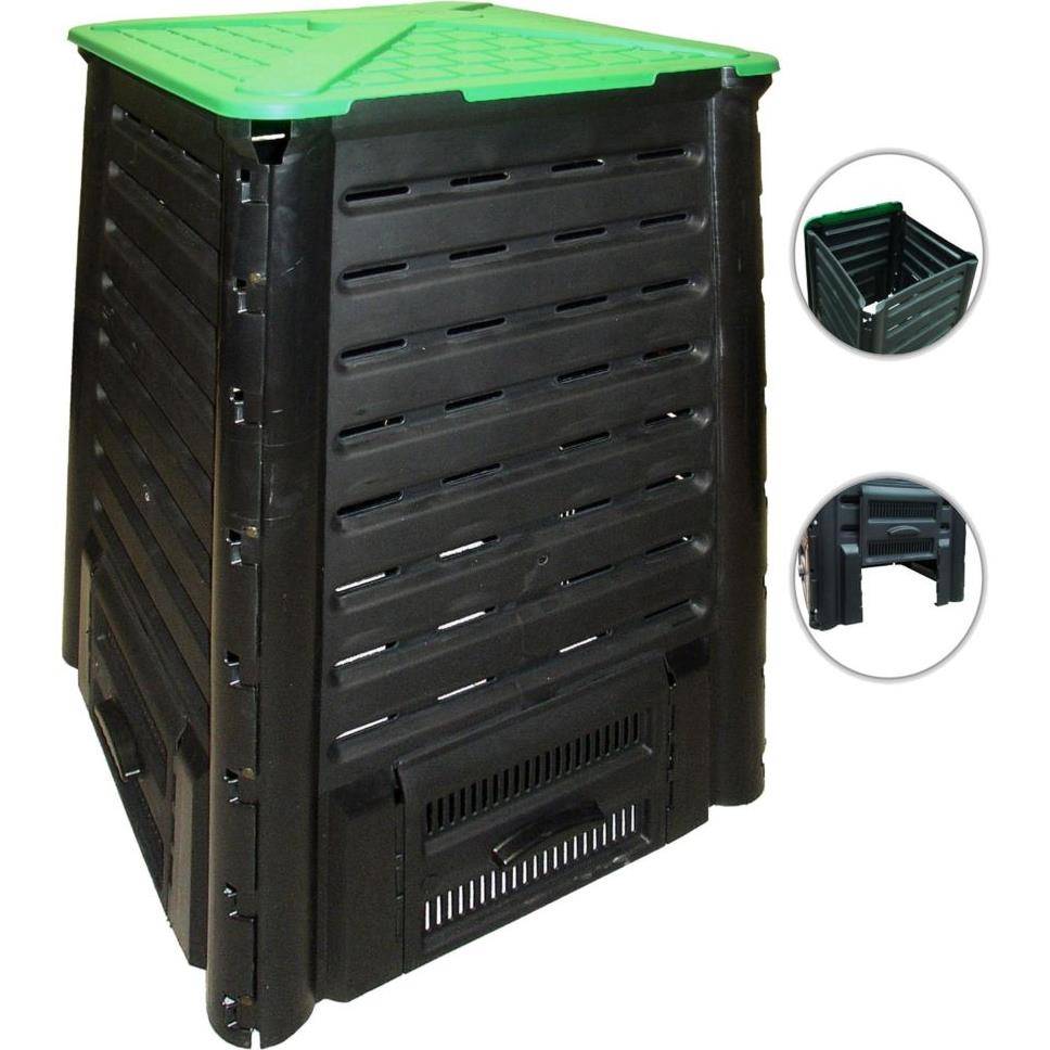 Composteur Compo'fast Plastique Recyclé Noir-Vert 600 L 77x77x122 cm - BELLIJARDIN - Image 1
