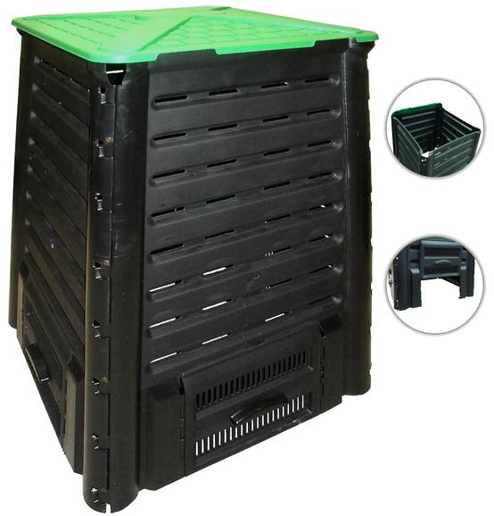 Composteur Compo'fast Plastique Recyclé Noir-Vert 600 L 77x77x122 cm - BELLIJARDIN - Image 2