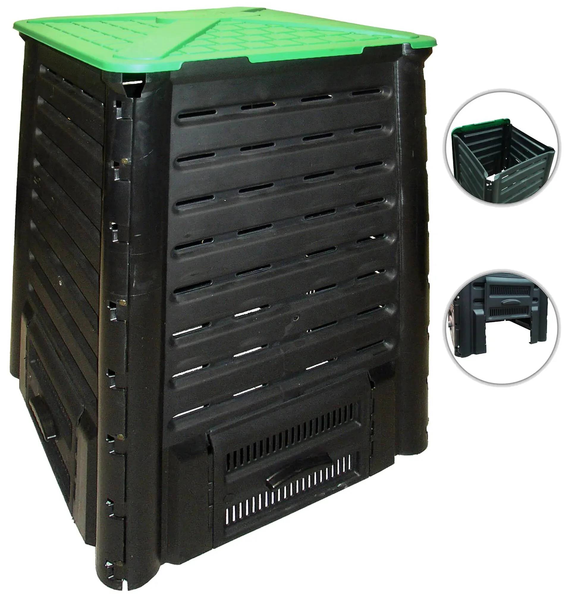 Composteur Compo'fast Plastique Recyclé Noir-Vert 600 L 77x77x122 cm - BELLIJARDIN - Image 2