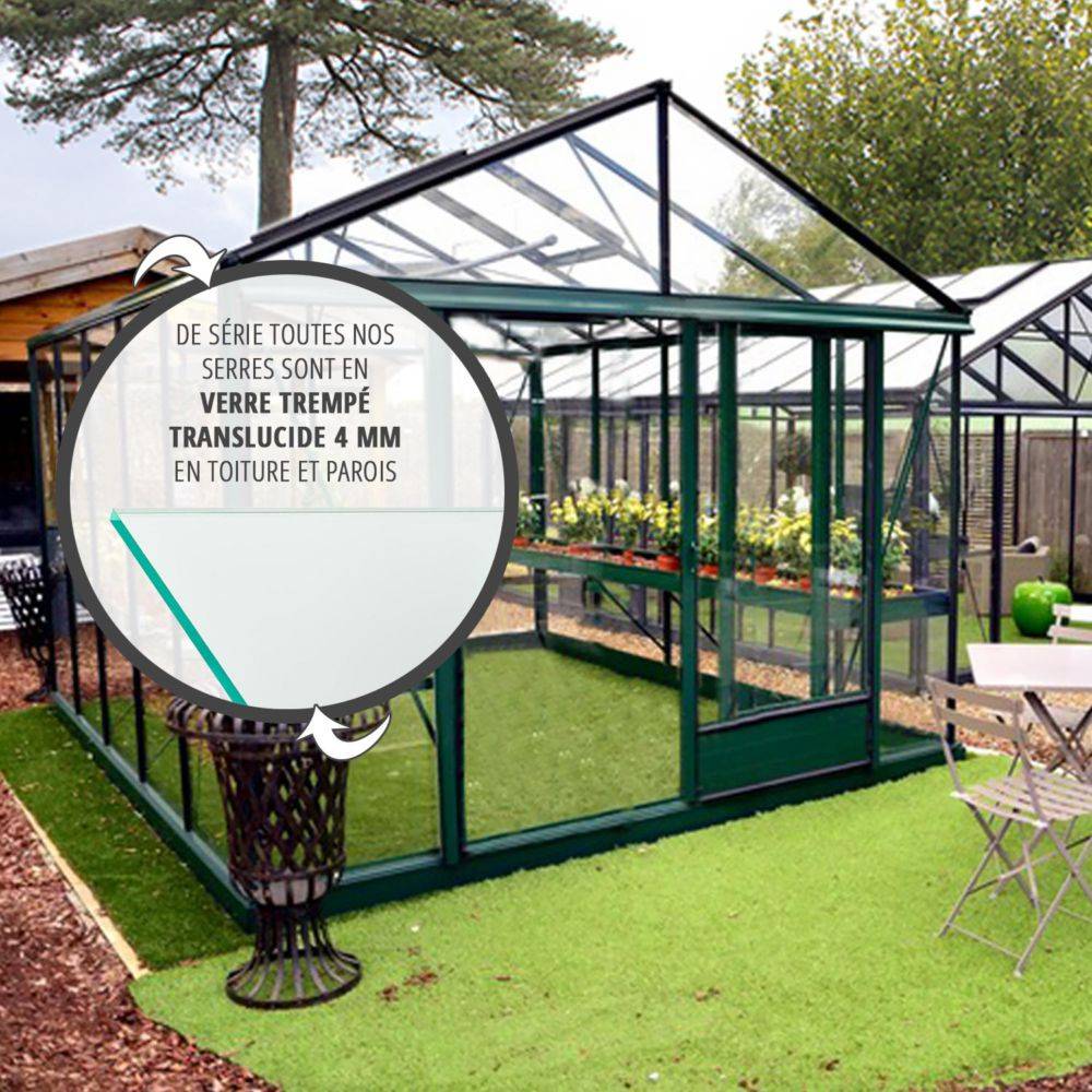 LAMS - Serre de jardin verre trempé aluminium vert 14,1 m² Luxia avec embase - Lams - Image 6