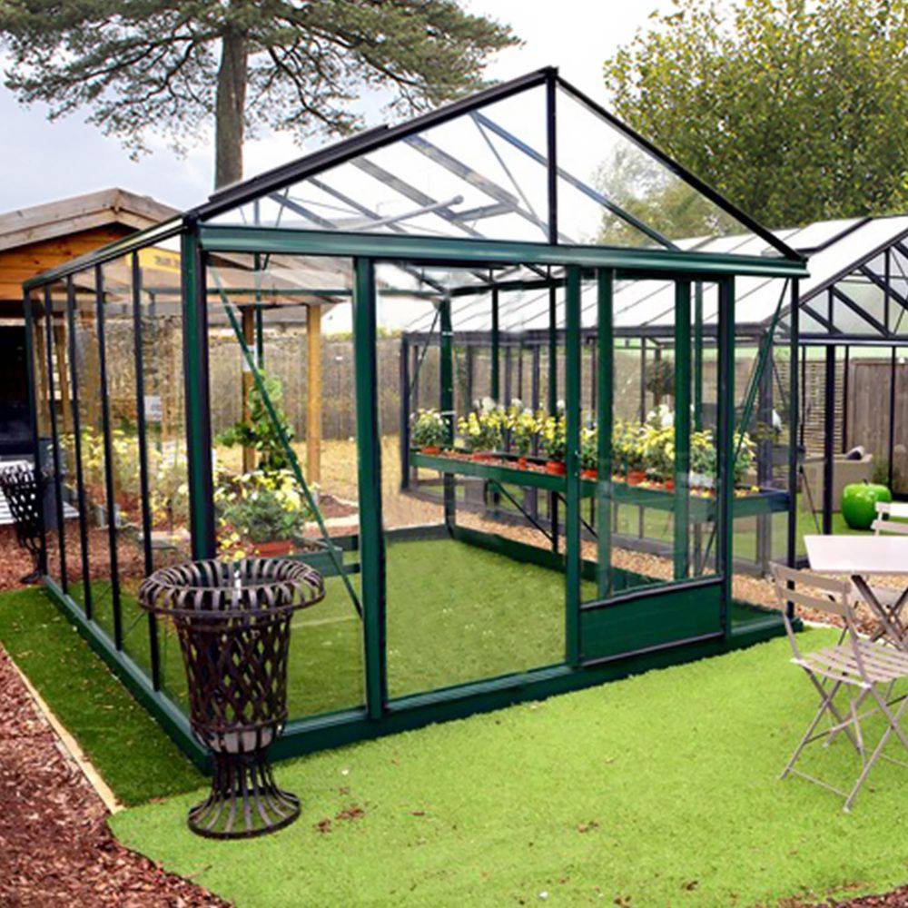 LAMS - Serre de jardin verre trempé aluminium vert 14,1 m² Luxia avec embase - Lams - Image 1