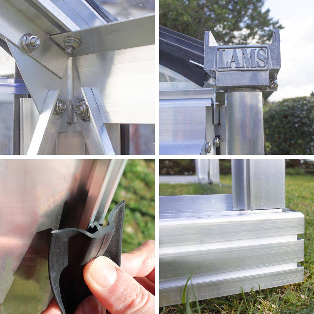 LAMS - Serre de jardin verre trempé aluminium vert 14,1 m² Luxia avec embase - Lams - Image 4