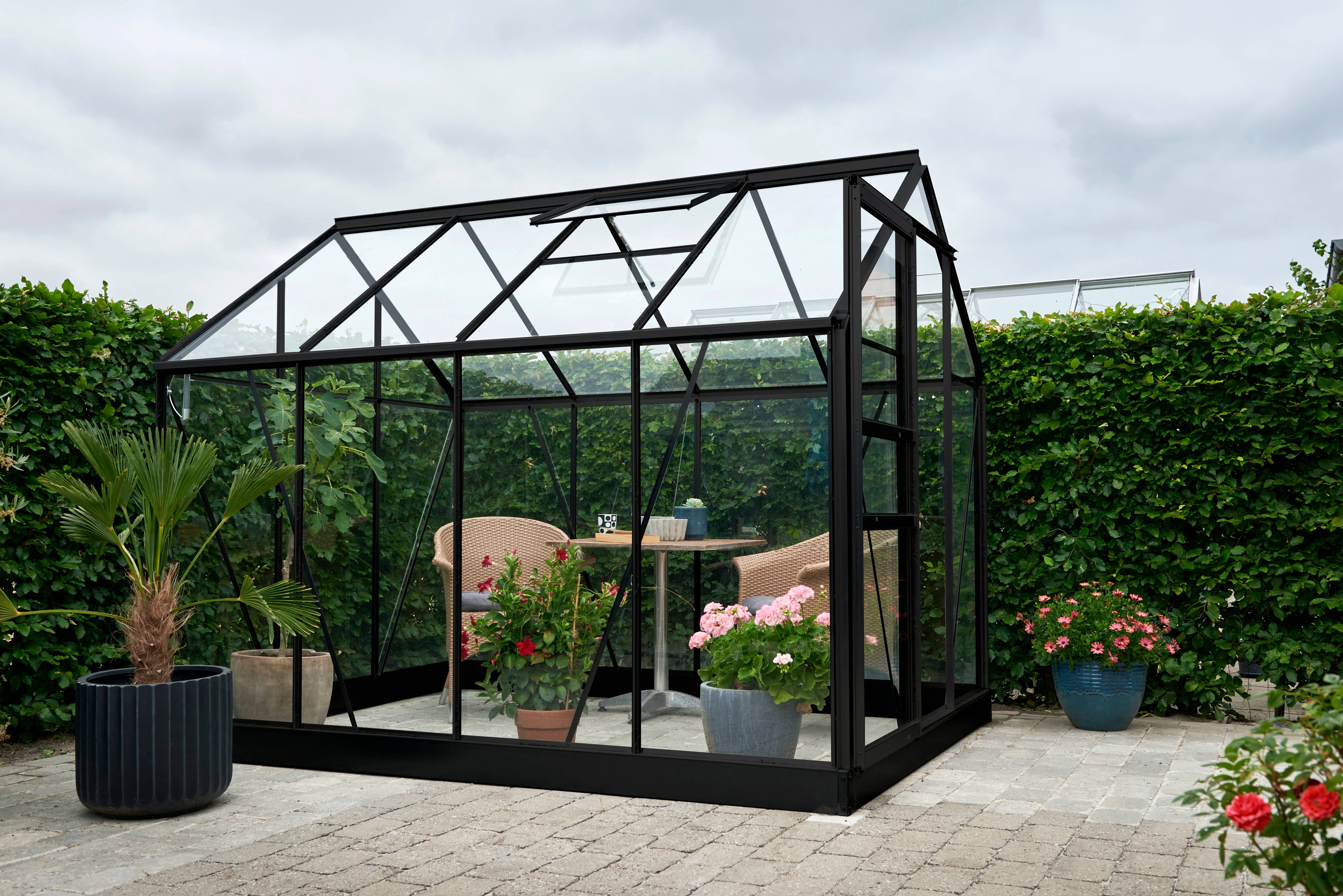 Halls - Serre de jardin verre trempé aluminium noir 5 m² Popular 86 - Halls