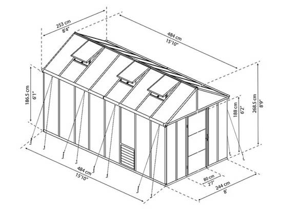 Serre de jardin Polycarbonate Aluminium Gris Anthracite 11,42 m² – PALRAM - Image 9