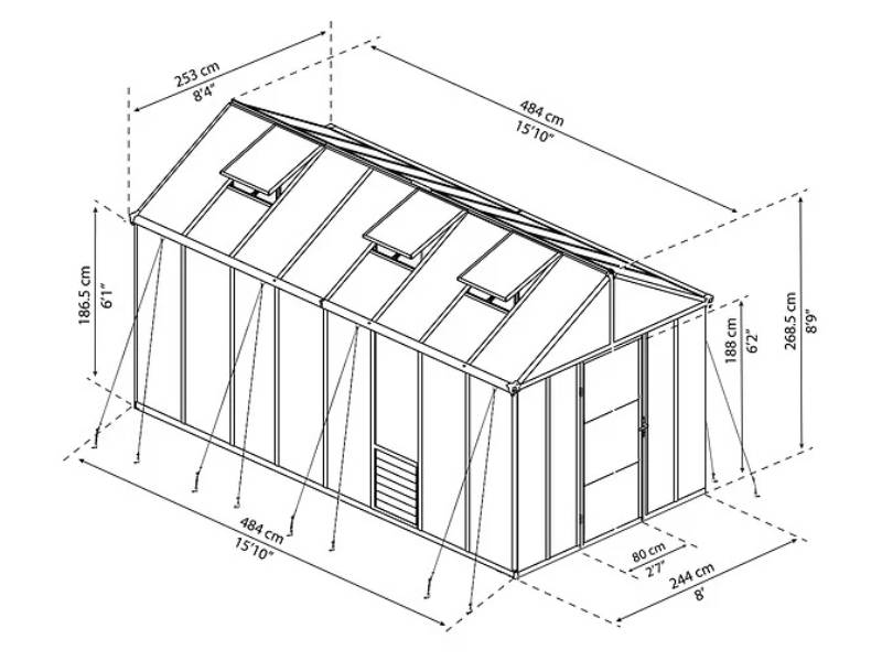 Serre de jardin Polycarbonate Aluminium Gris Anthracite 11,42 m² – PALRAM - Image 9
