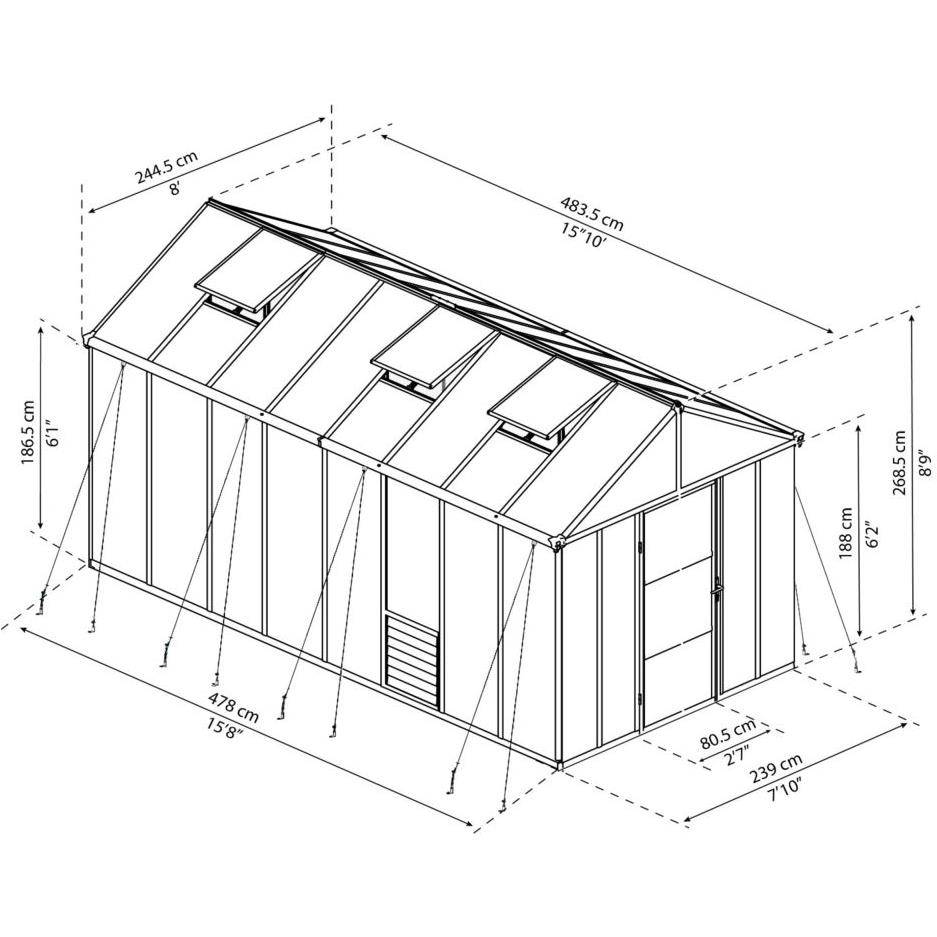 Serre de jardin Polycarbonate Aluminium Gris Anthracite 11,42 m² – PALRAM - Image 6