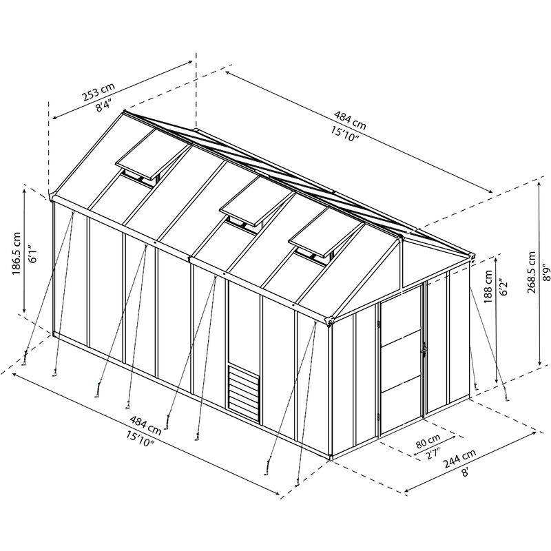 Serre de jardin Polycarbonate Aluminium Gris Anthracite 11,42 m² – PALRAM - Image 15