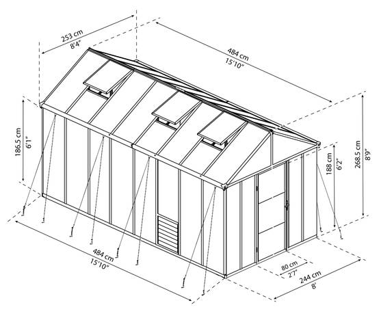 Serre de jardin Polycarbonate Aluminium Gris Anthracite 11,42 m² – PALRAM - Image 16