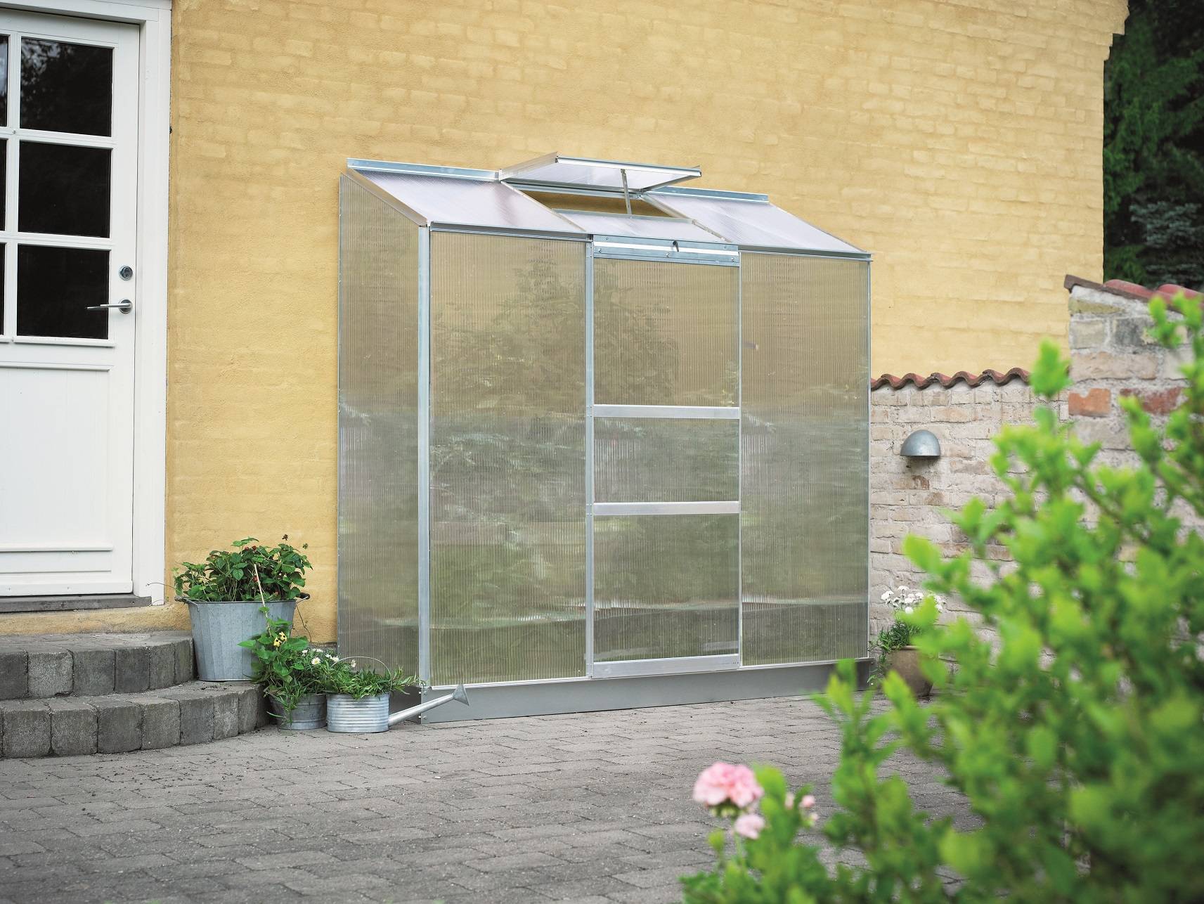 Halls - Serre de jardin adossée polycarbonate aluminium brut 1,3 m² Altan 3 - Halls