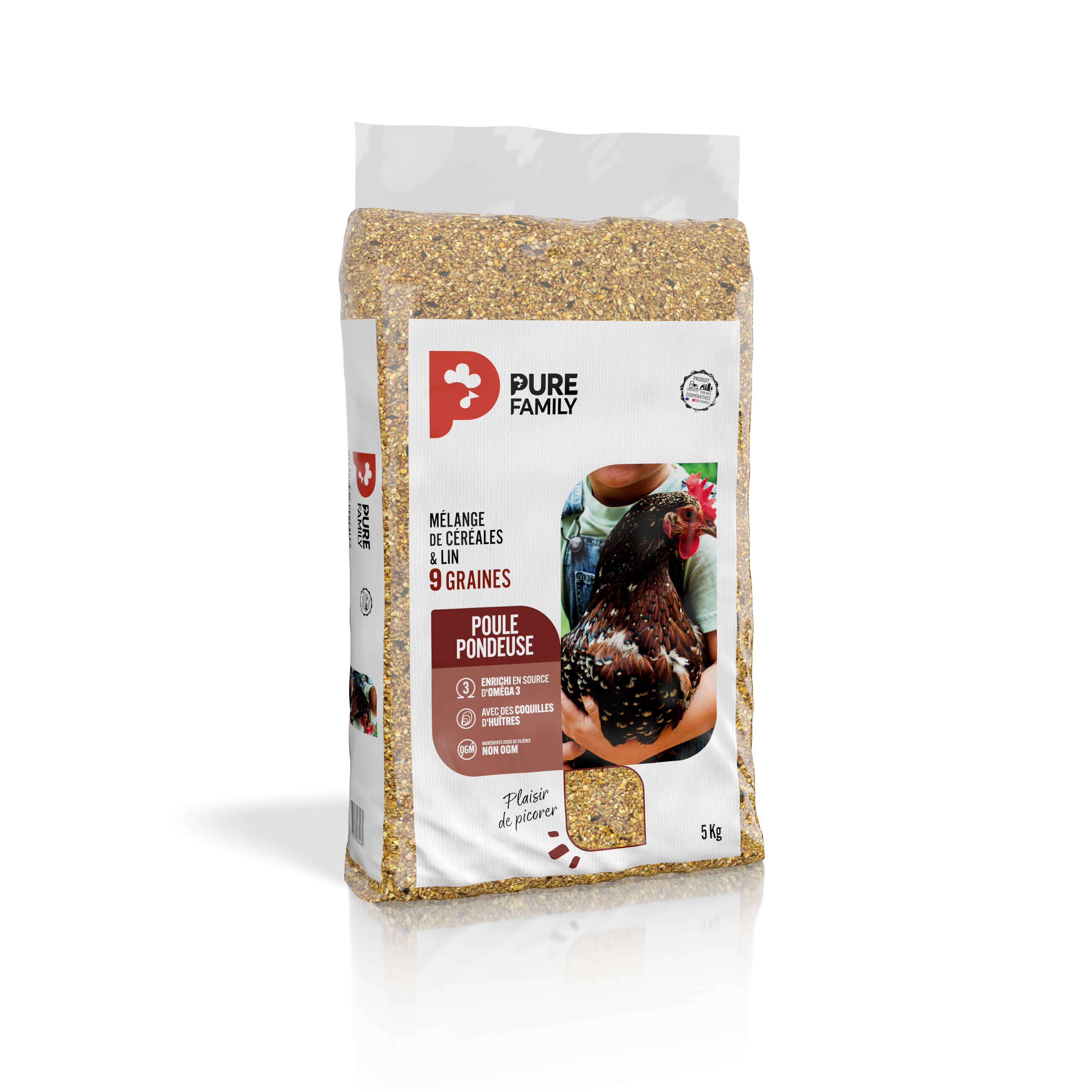 Pure Family - Mélange de céréales 9 graines pour poule pondeuse Lin 5 kg - Pure Family