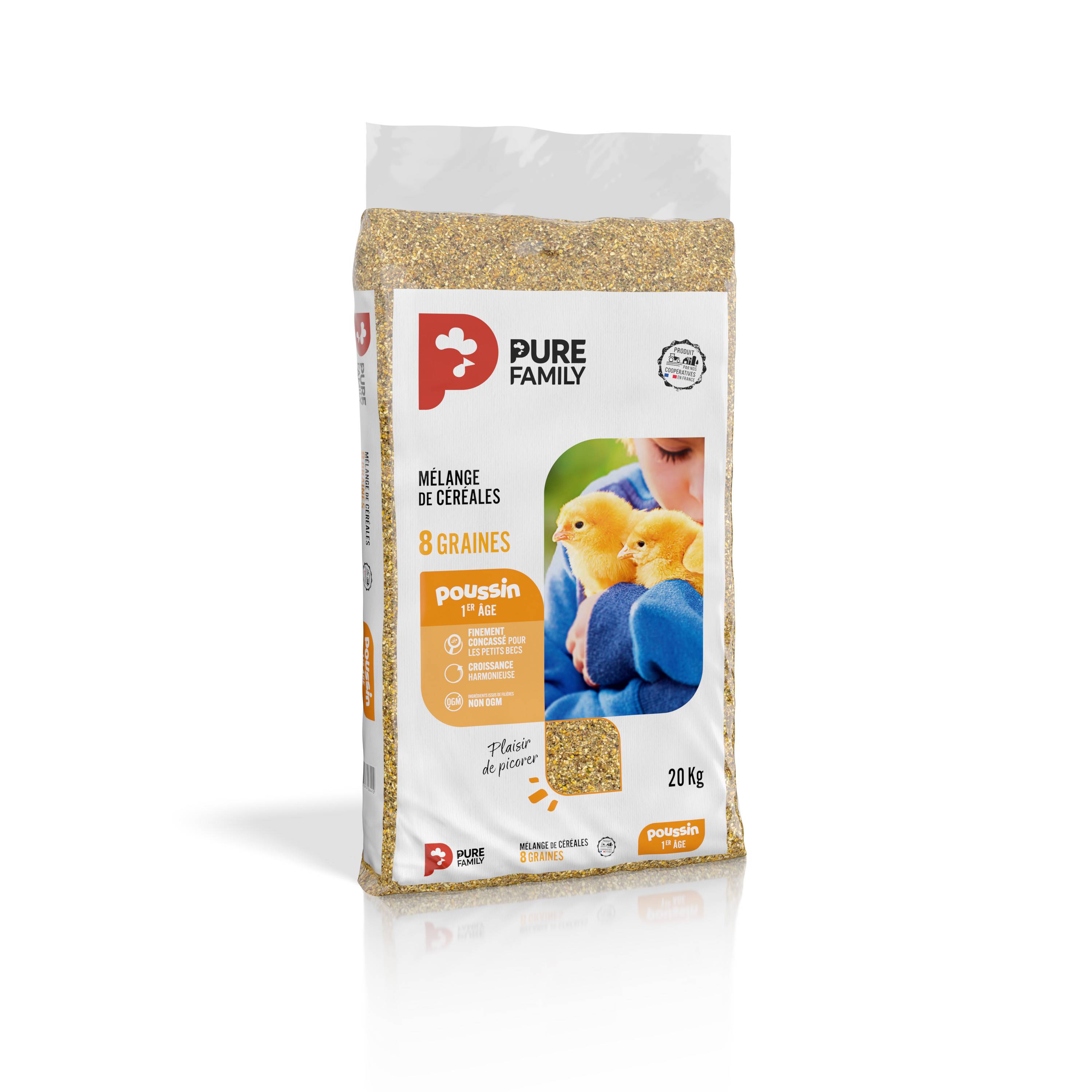 Pure Family - Mélange de Céréales pour Poussin 1er Âge 8 Graines 20 Kg - Pure Family
