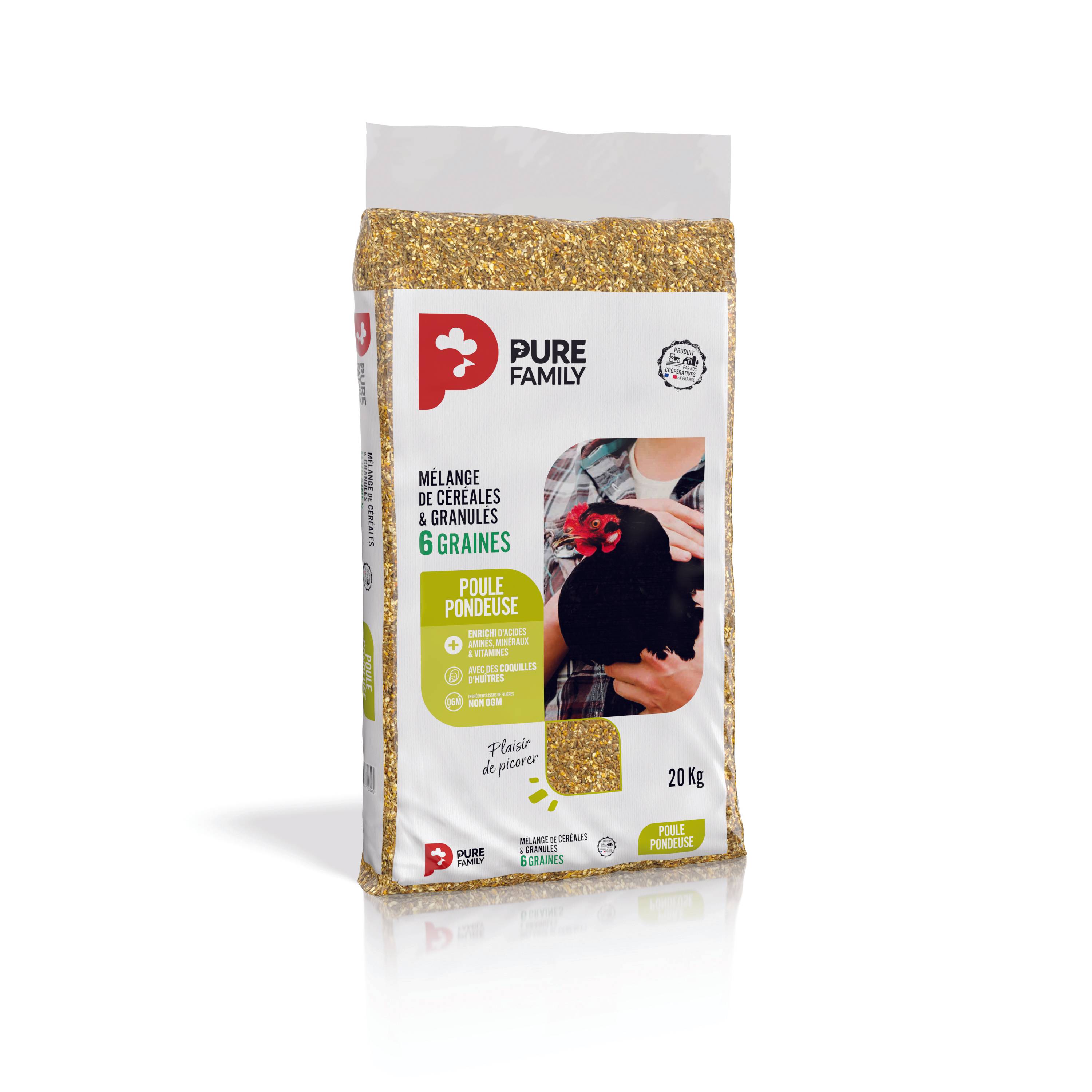 Pure Family - Mélange de céréales granulés 6 graines pour poules pondeuses 20 kg - PURE FAMILY
